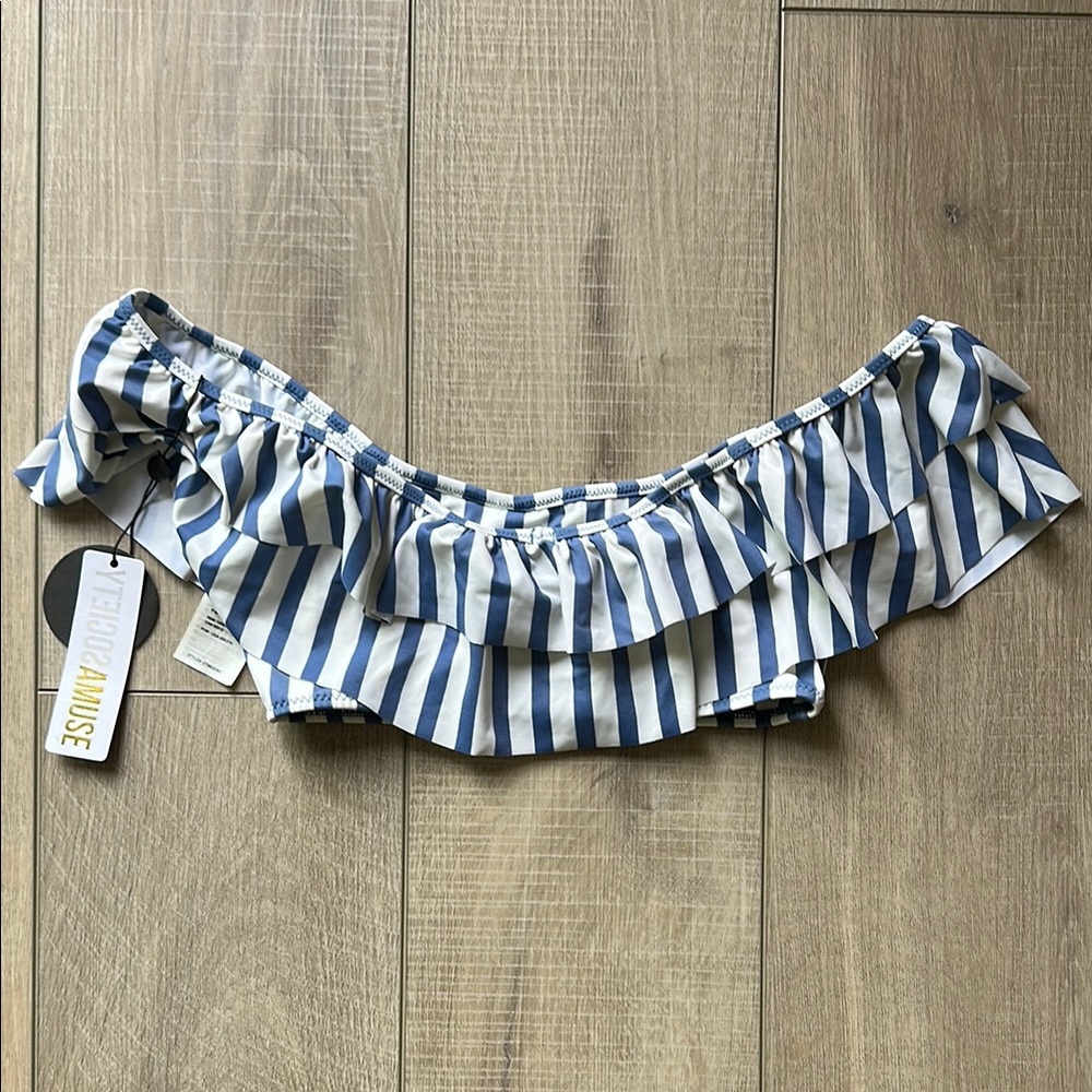 Amuse Society Striped Off-Shoulder Bikini Top Nwt